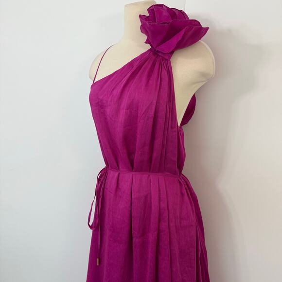 AJE Quintessa Flower Midi Dress in Deep Magenta Linen Silk Blend US 12 NWT - Picture 6 of 15